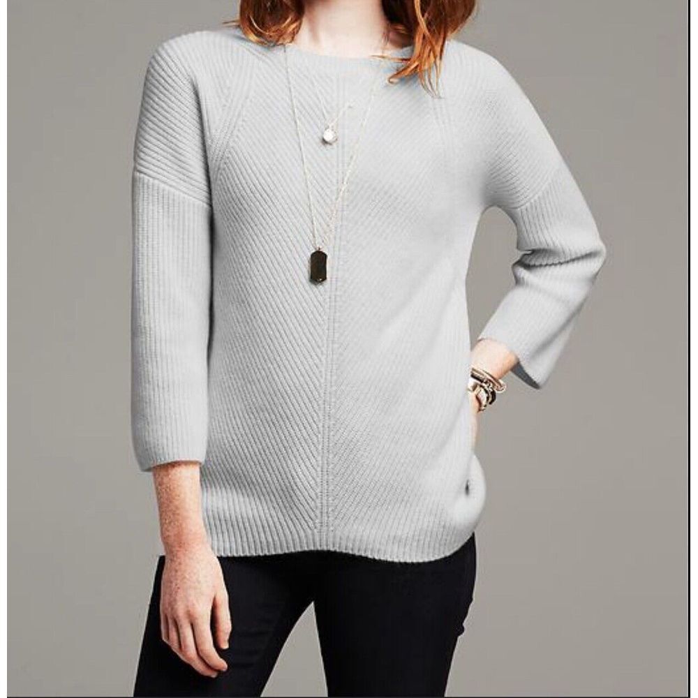 Banana Republic Ribbed 100% Cashmere Pullover Cash Bell Sleeve Grey Size Small‎